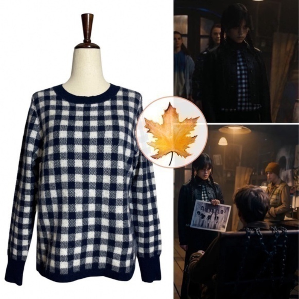 J.Crew • Gingham Checkered Cashmere Sweater S ASO Wednesday Addams